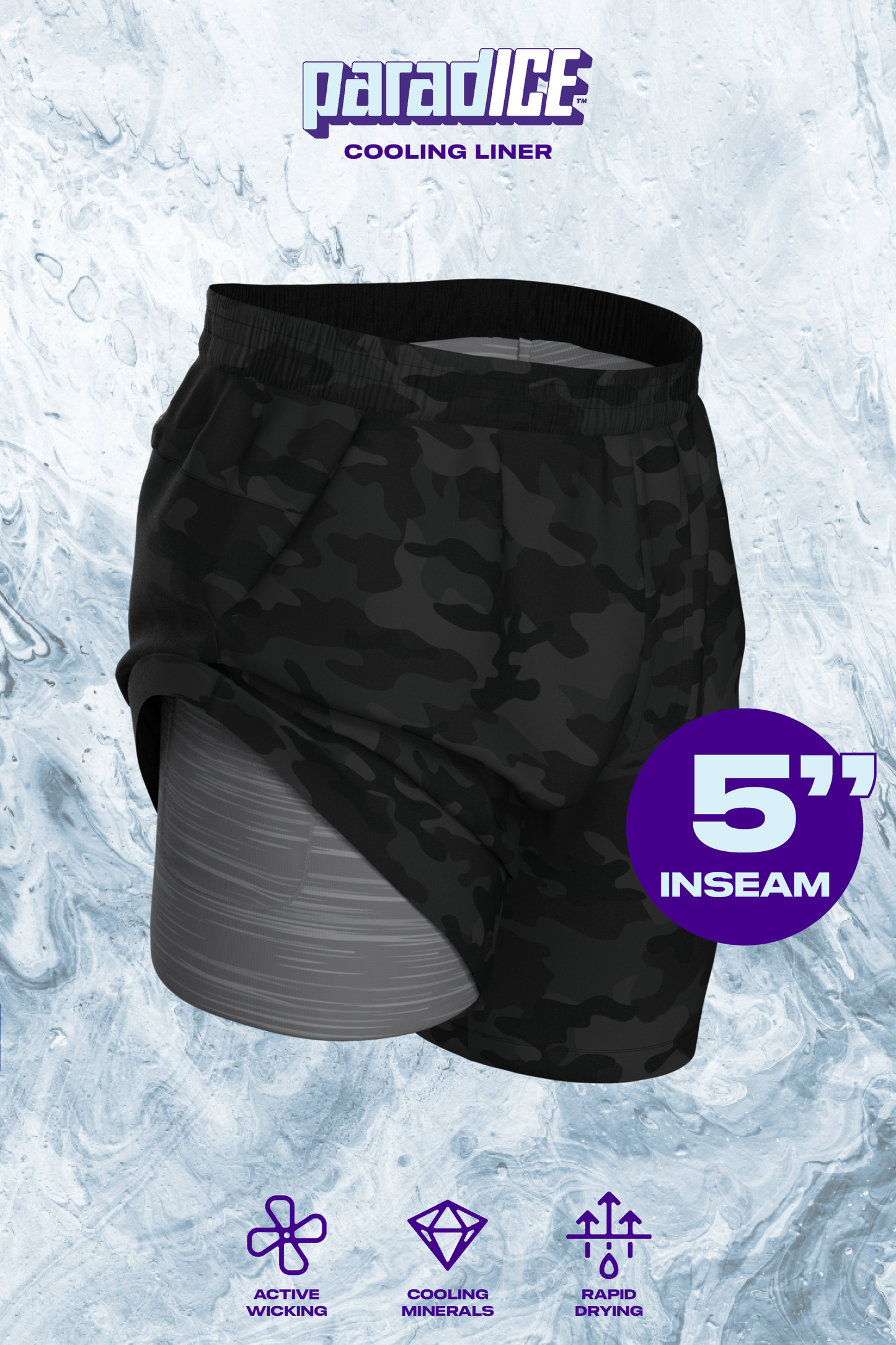 The Darkside | Black and Grey Camo Ball Hammock® 5 Inch Athletic Shorts