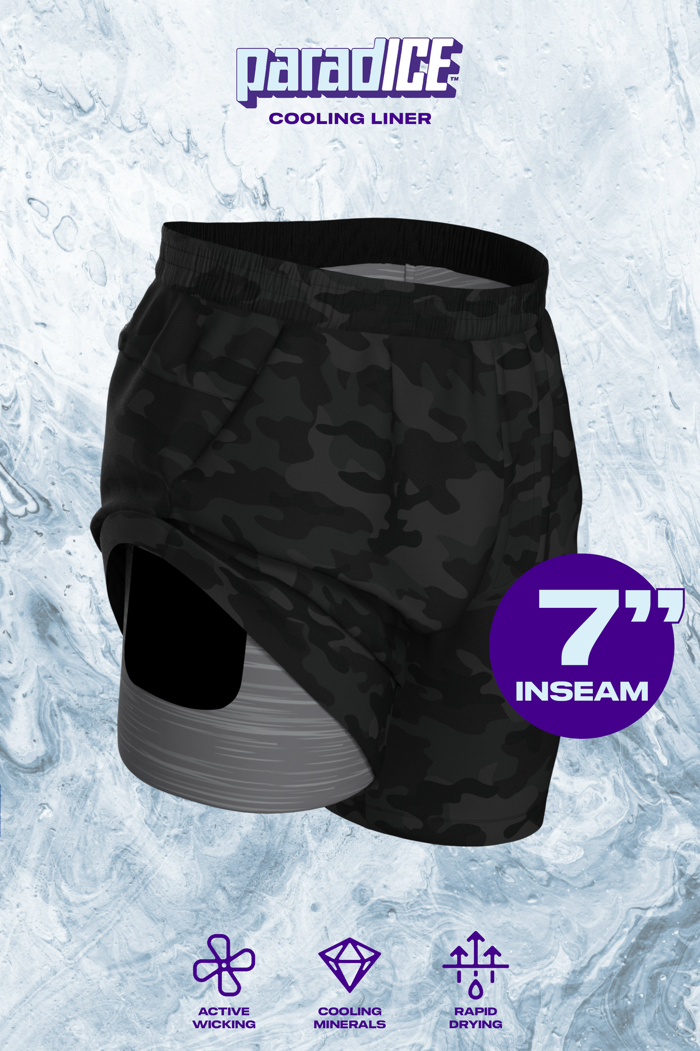 The Darkside | Black and Grey Camo Ball Hammock® 7 Inch Athletic Shorts