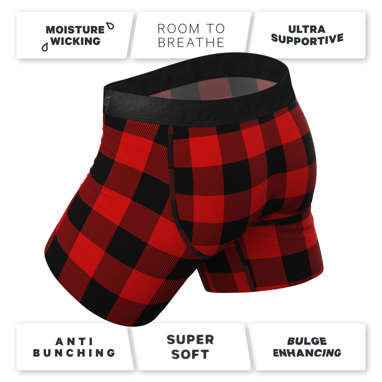 The Red & Black Lumberjack | Buffalo Check Ball Hammock® Pouch Underwear With Fly