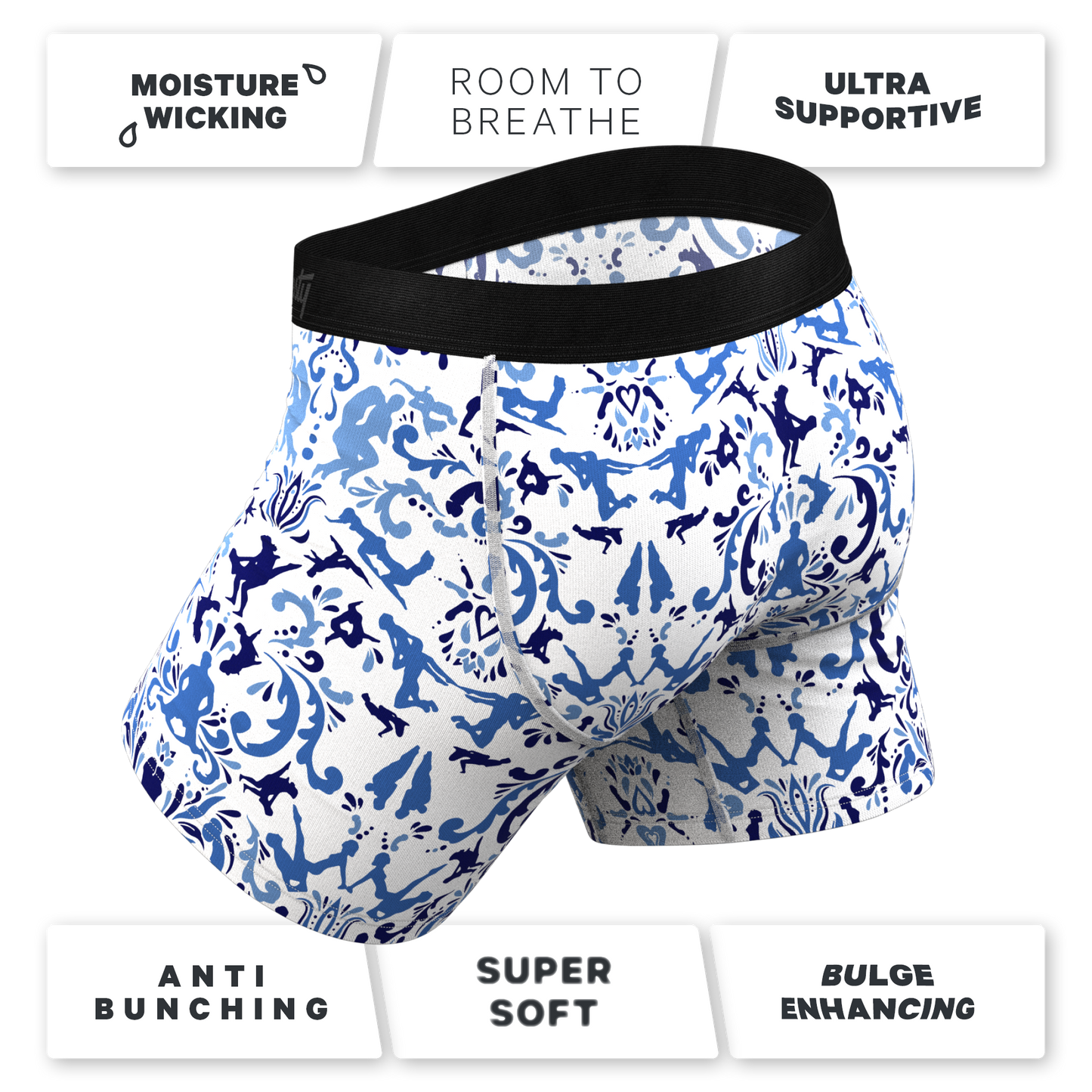 The Risqué Rorschach  | Blue Willow Ball Hammock® Pouch Underwear With Fly