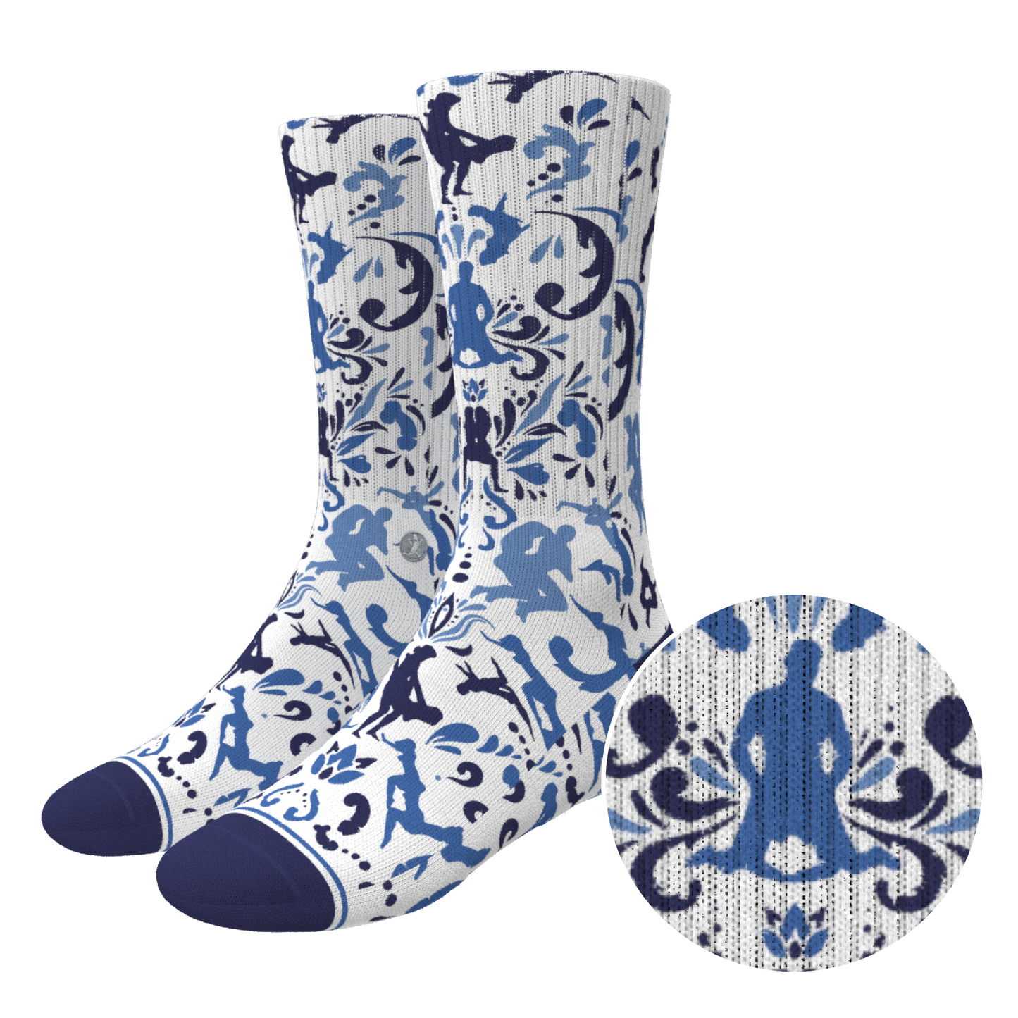 The Risqué Rorschach | Naughty Blue Willow Heel Hammock™ Crew Socks