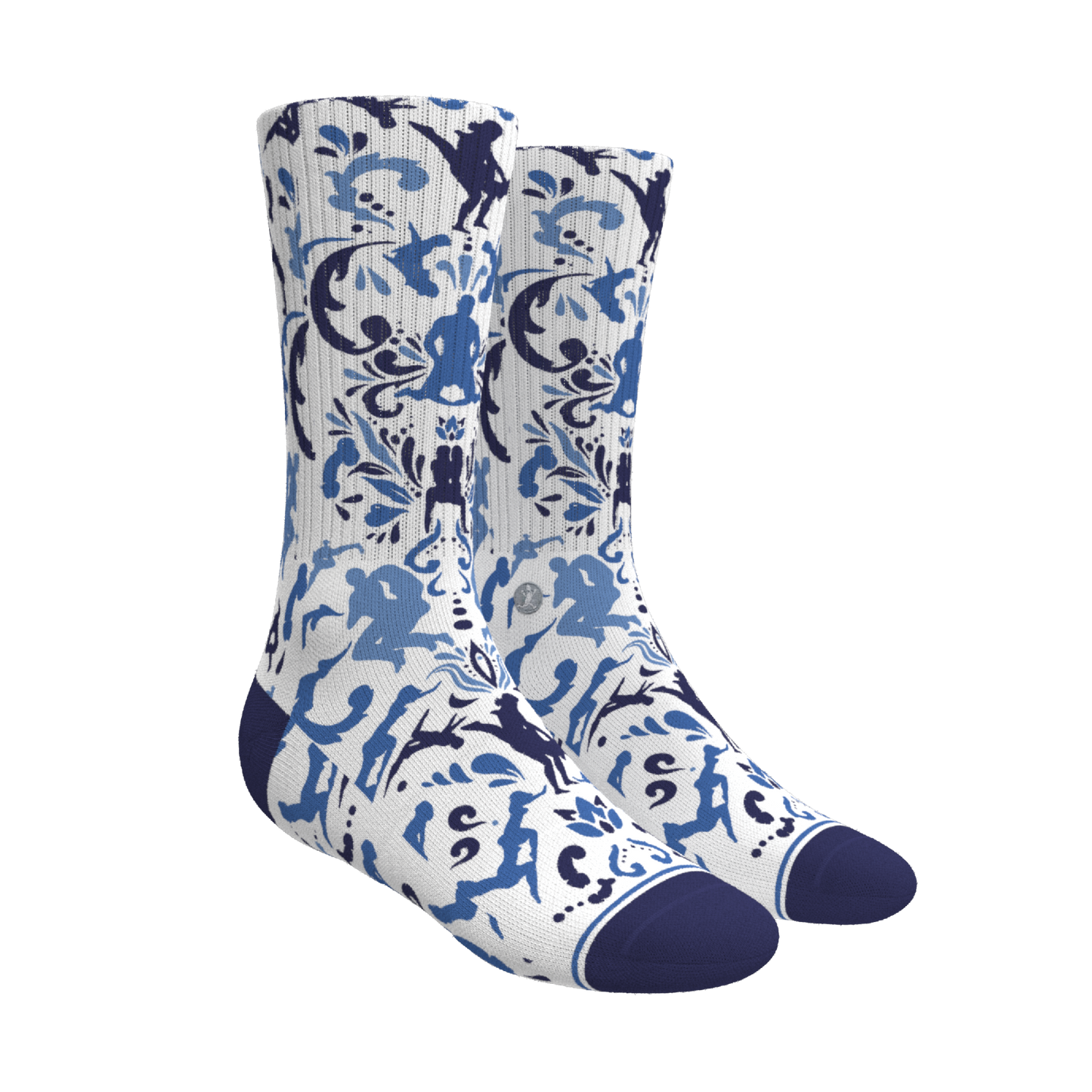 The Risqué Rorschach | Naughty Blue Willow Heel Hammock™ Crew Socks