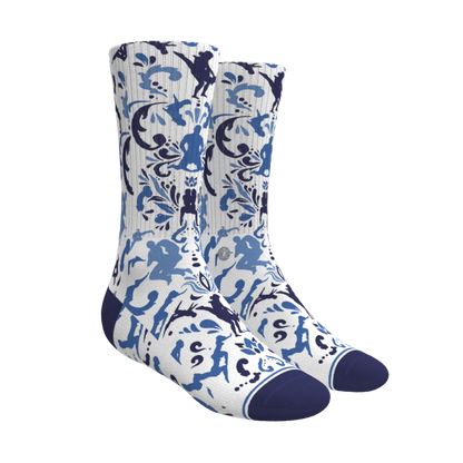 The Risqué Rorschach | Naughty Blue Willow Heel Hammock™ Crew Socks