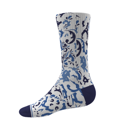 The Risqué Rorschach | Naughty Blue Willow Heel Hammock™ Crew Socks