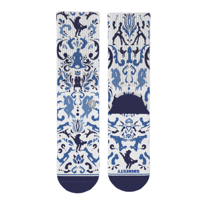 The Risqué Rorschach | Naughty Blue Willow Heel Hammock™ Crew Socks