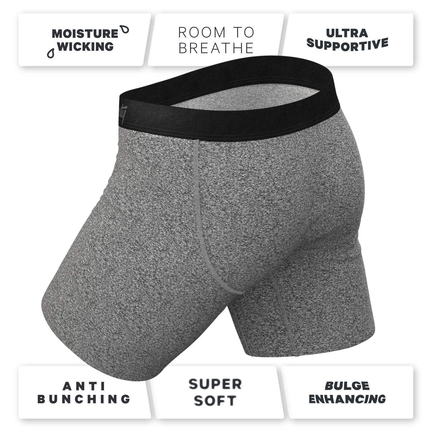 The Seattle Skyline | Black Marble Heather Long Leg Ball Hammock® Pouch Underwear With Fly