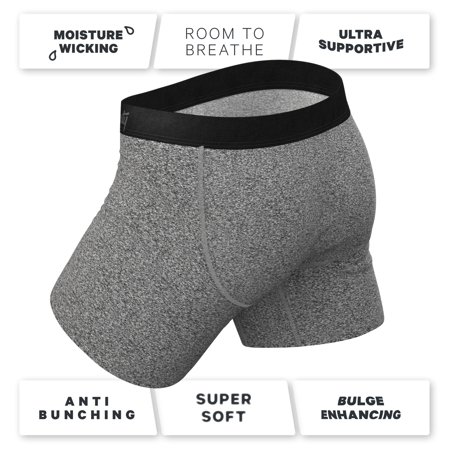 The Seattle Skyline | Black Marble Heather Ball Hammock® Pouch Underwear With Fly