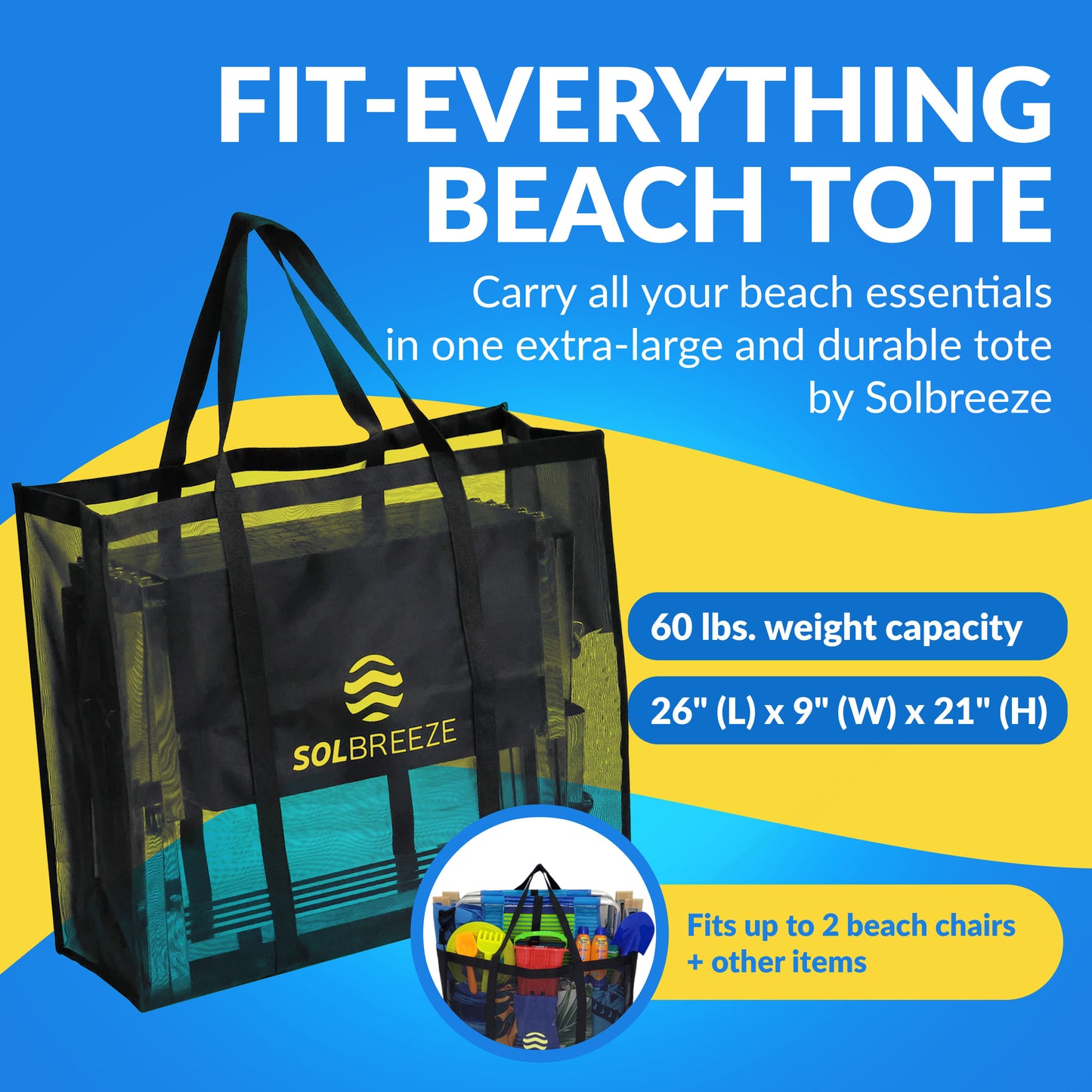 Beach Carry All Tote - Carry 2 Beach Chairs, 60 lbs carrying capacity