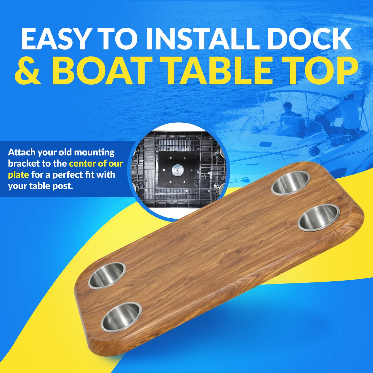 Boat Table Top Only - Mount Your Current Table Bracket to New Top - Waterproof (6 colors):