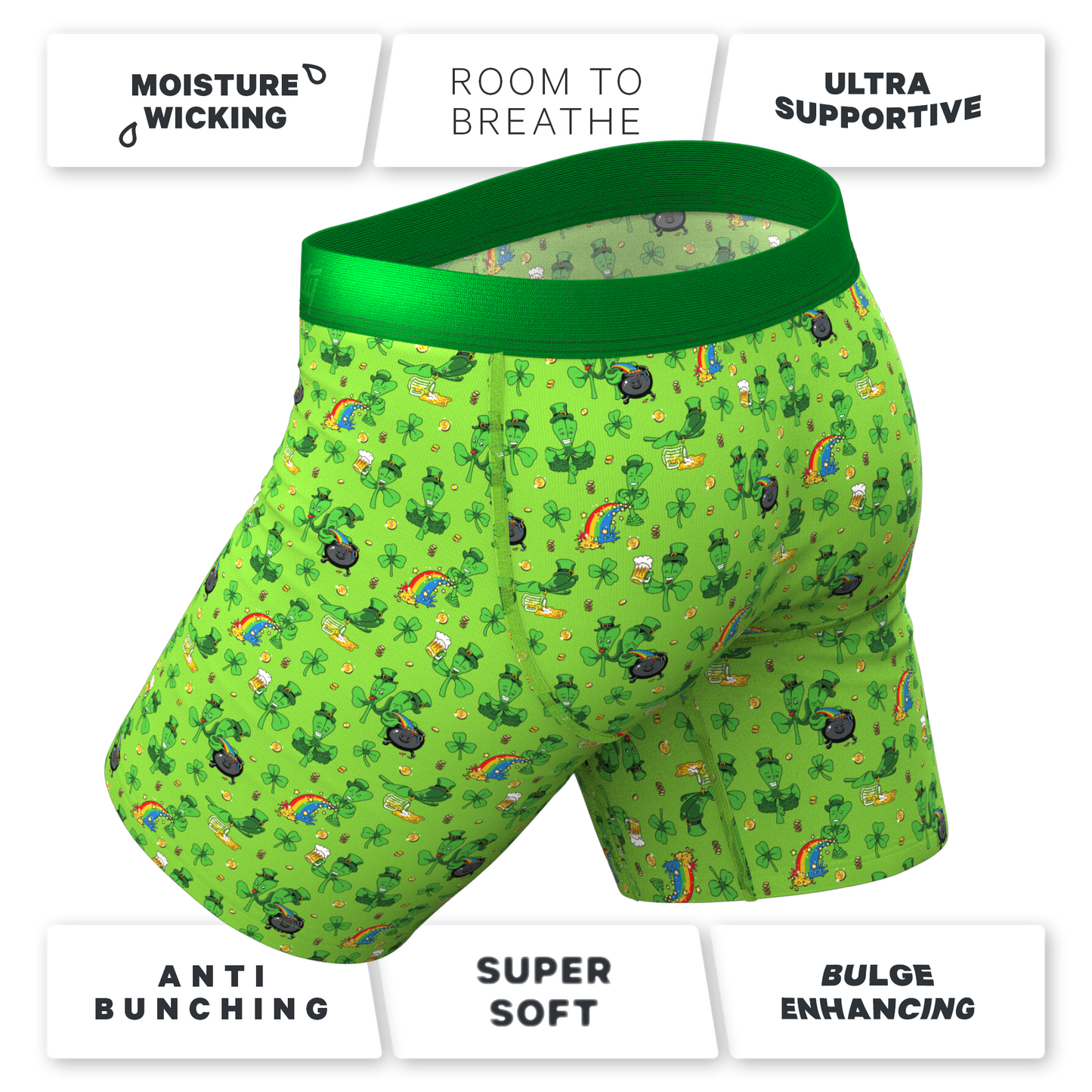 The 3 Leafs To The Wind | St Patricks Day Clovers Long Leg Ball Hammock® Pouch Underwear With Fly