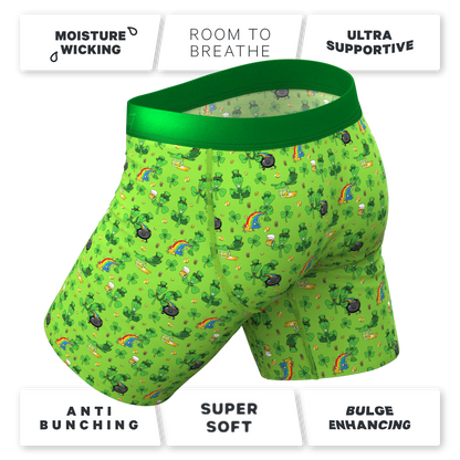 The 3 Leafs To The Wind | St Patricks Day Clovers Long Leg Ball Hammock® Pouch Underwear With Fly