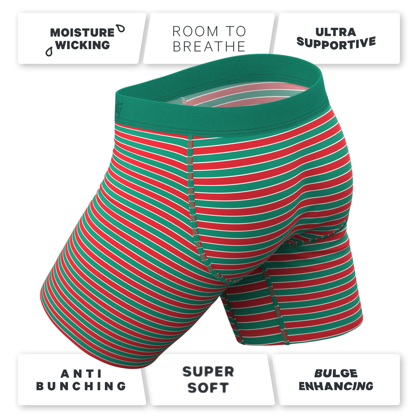 The Stripe Club | Christmas Striped Long Leg Ball Hammock® Pouch Boxers With Fly