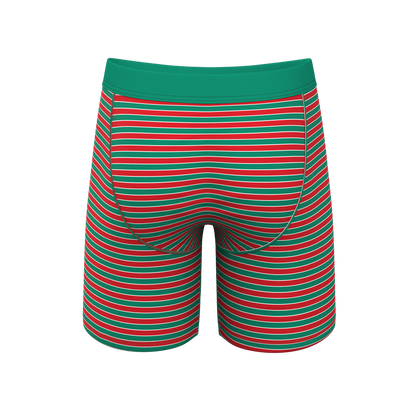 The Stripe Club | Christmas Striped Long Leg Ball Hammock® Pouch Boxers With Fly