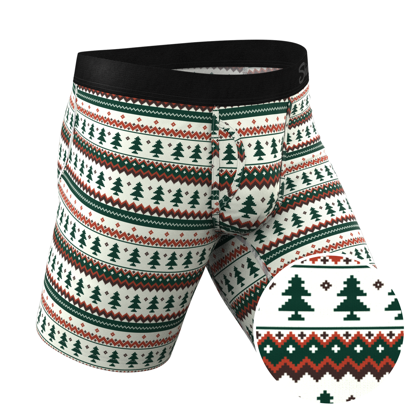 The Stuffed Stocking | Fair Isle Christmas Tree Long Leg Ball Hammock® Pouch Underwear With Fly