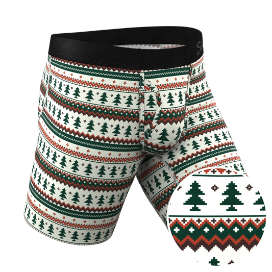 The Stuffed Stocking | Fair Isle Christmas Tree Long Leg Ball Hammock® Pouch Underwear With Fly