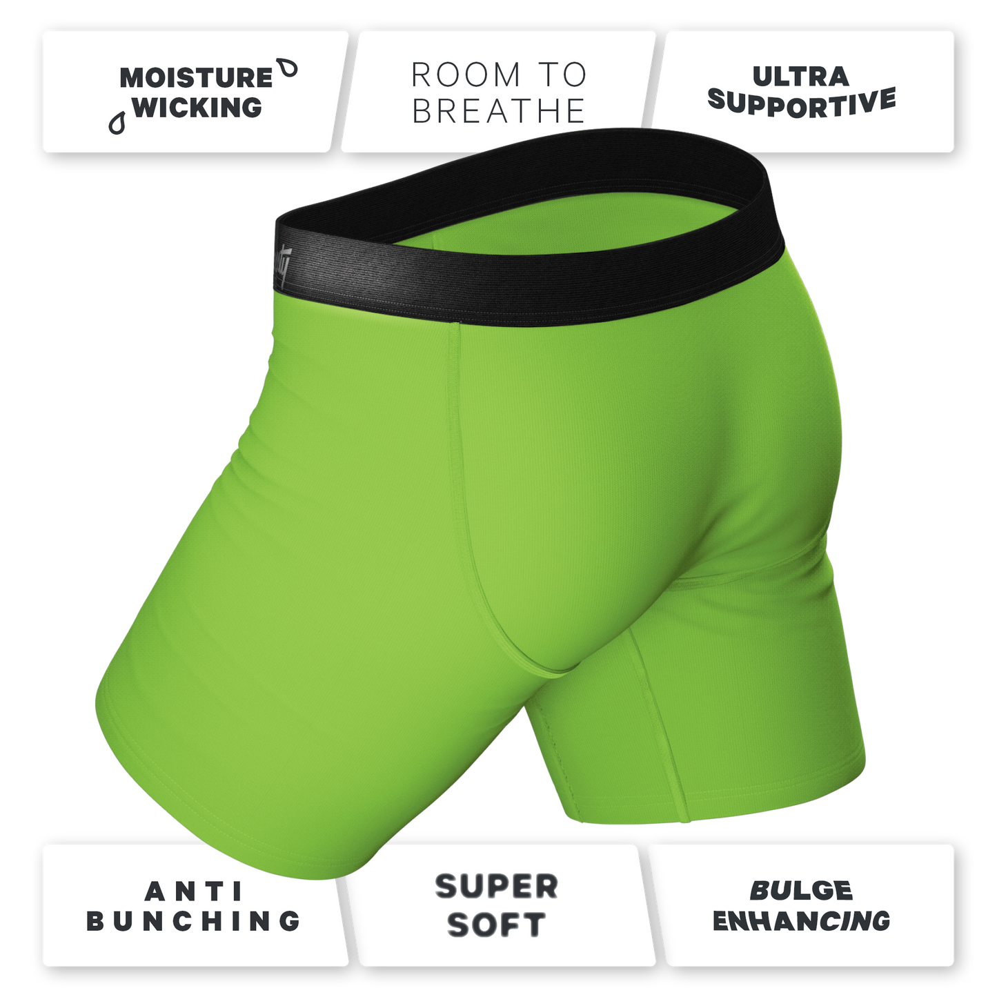 The Supernova | Bright Green Long Leg Ball Hammock® Pouch Underwear With Fly