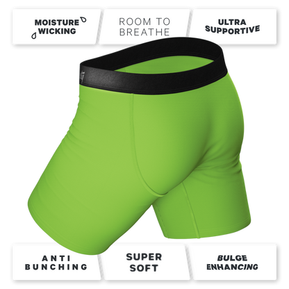 The Supernova | Bright Green Long Leg Ball Hammock® Pouch Underwear With Fly