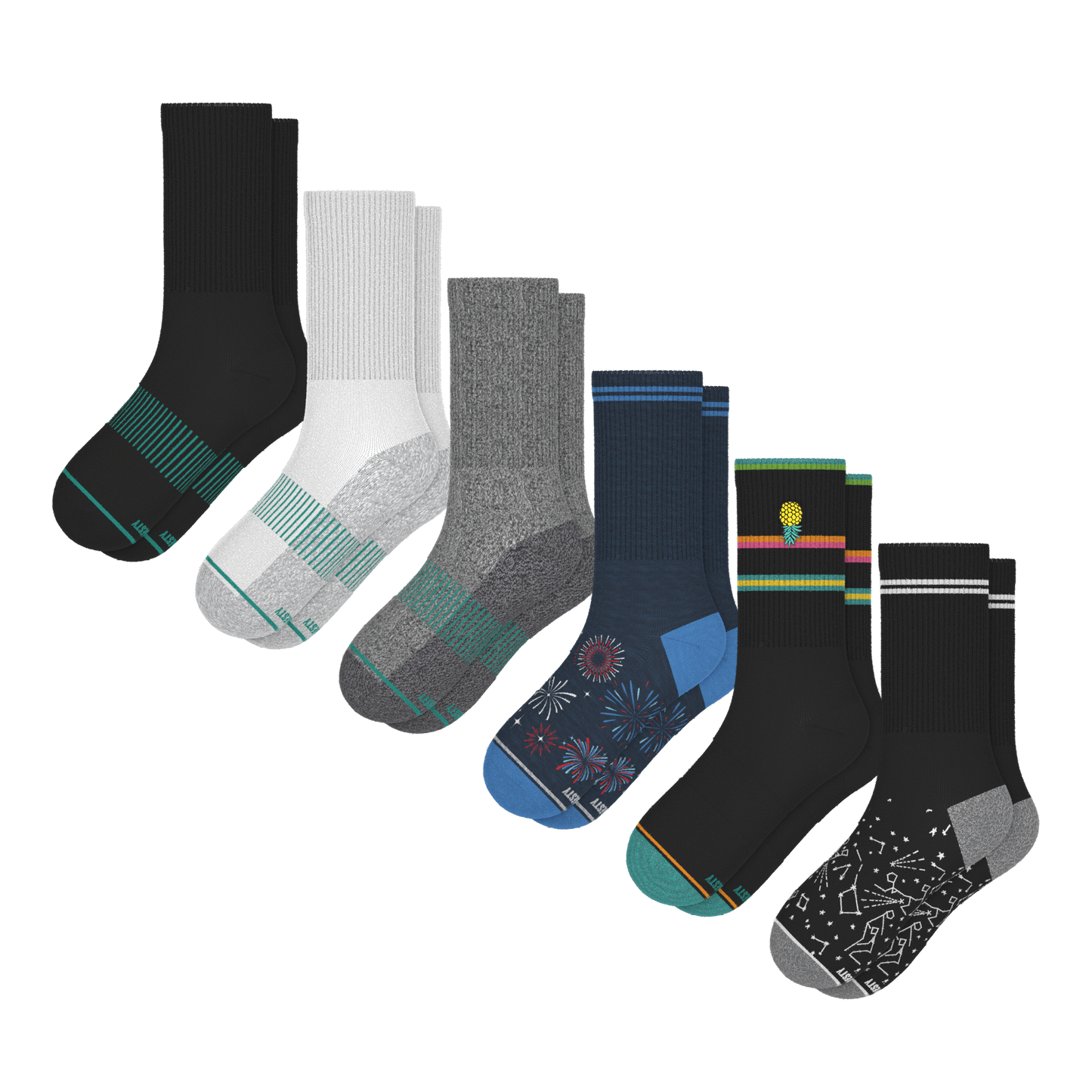 Solid and Pattern Mix Pack | Variety Heel Hammock™ Crew Socks 6 Pack