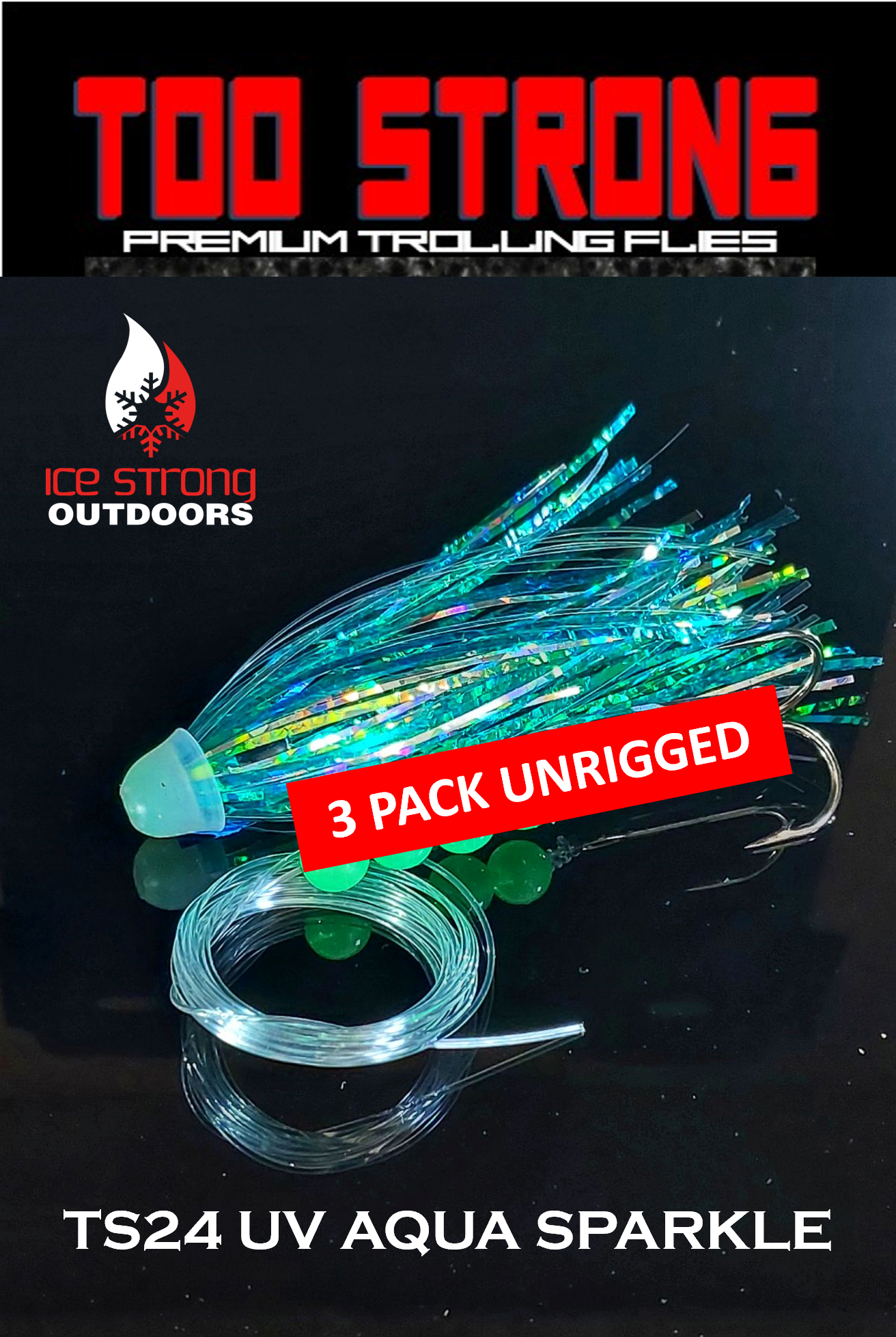 Too Strong Premium Trolling Flies - 3 Pack Unrigged