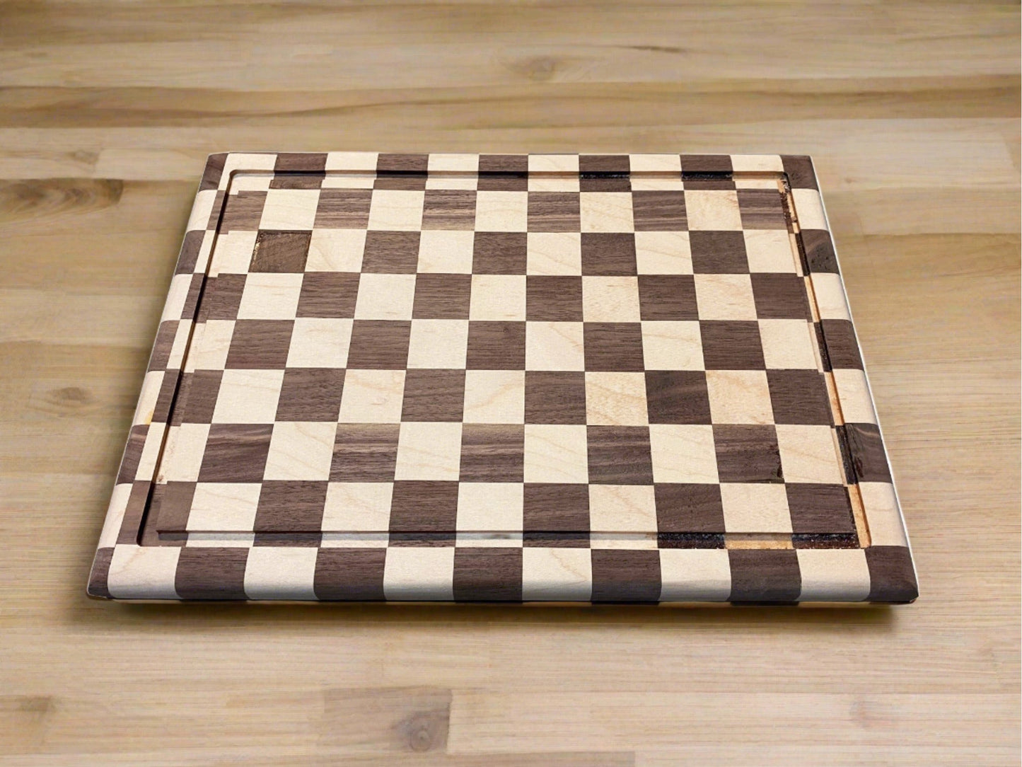 Maple and Walnut Checker Side-grain Cutting Board