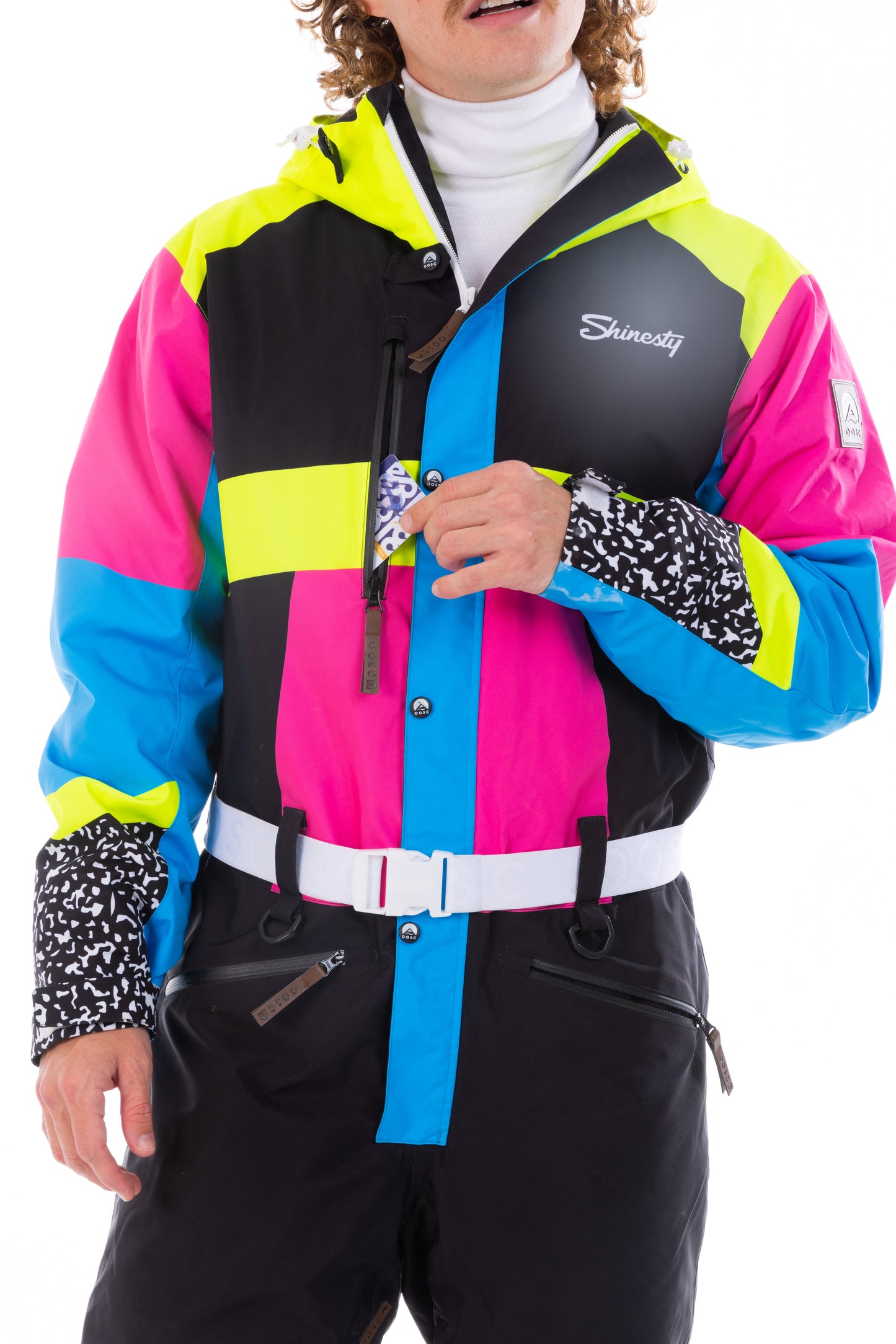 The Black Diamond | Men's Black and Pink Retro One Piece Ski Suit