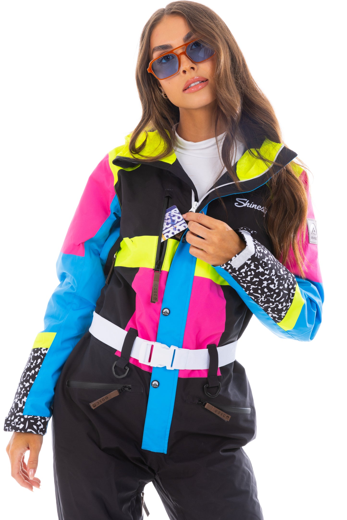 The Black Diamond | Black and Pink Retro Women's One Piece Ski Suit