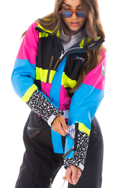 The Black Diamond | Black and Pink Retro Women's One Piece Ski Suit