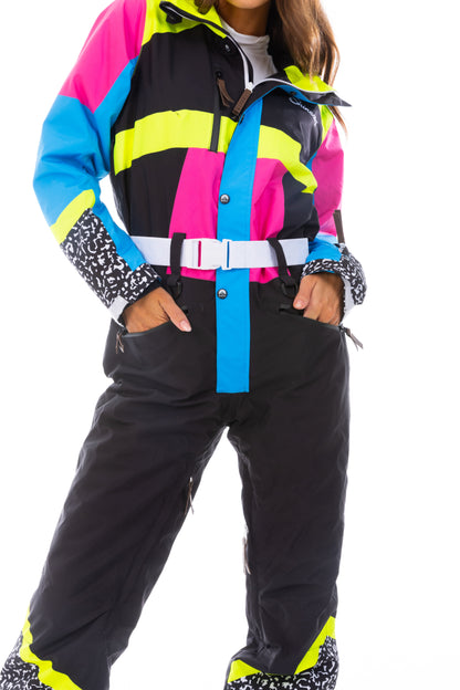 The Black Diamond | Black and Pink Retro Women's One Piece Ski Suit