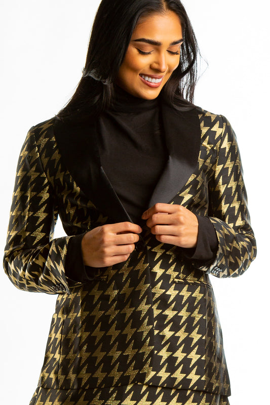 The Caviar and Cocktails | Gold Jacquard Black Label Womens Blazer