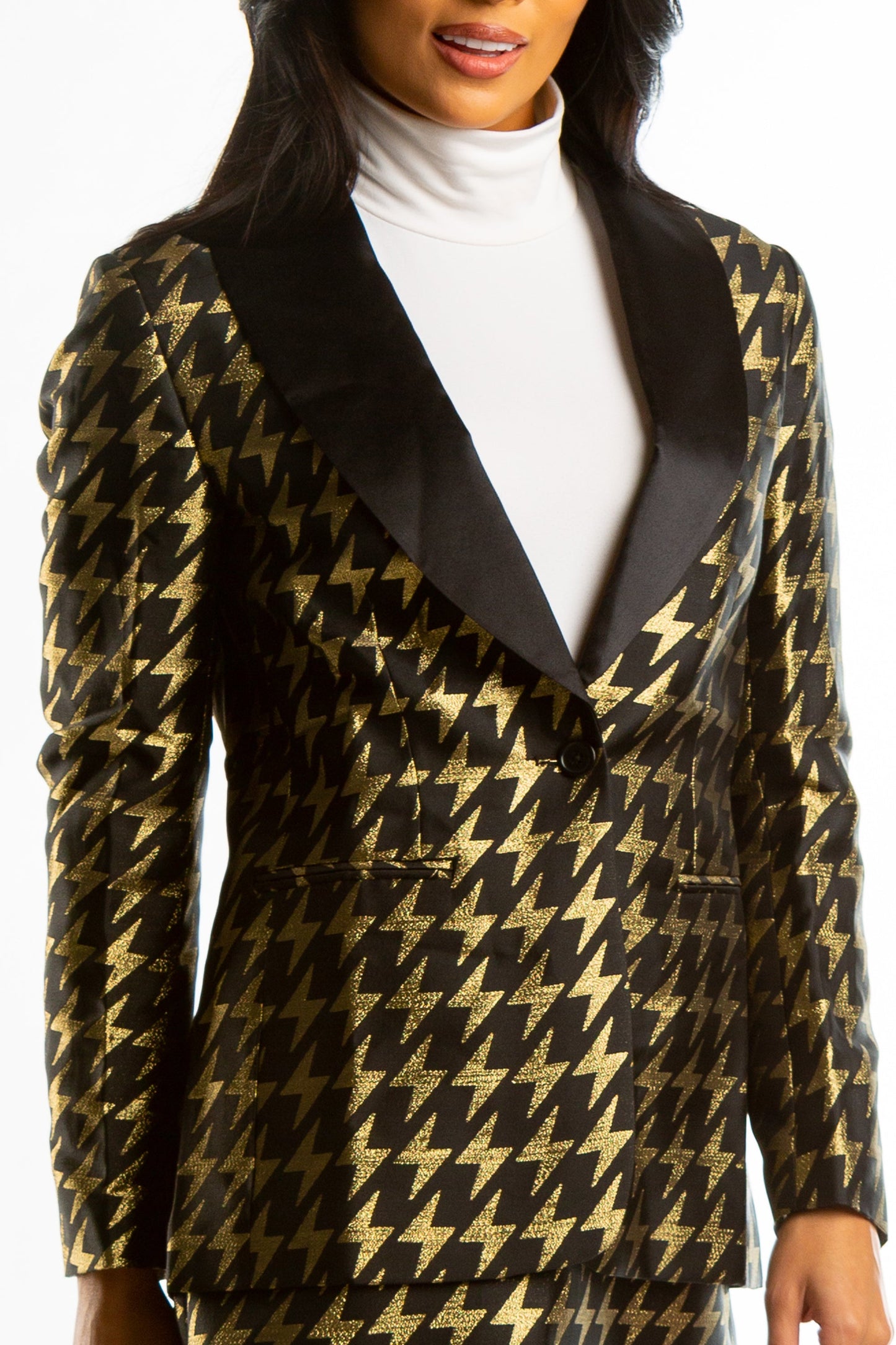 The Caviar and Cocktails | Gold Jacquard Black Label Womens Blazer