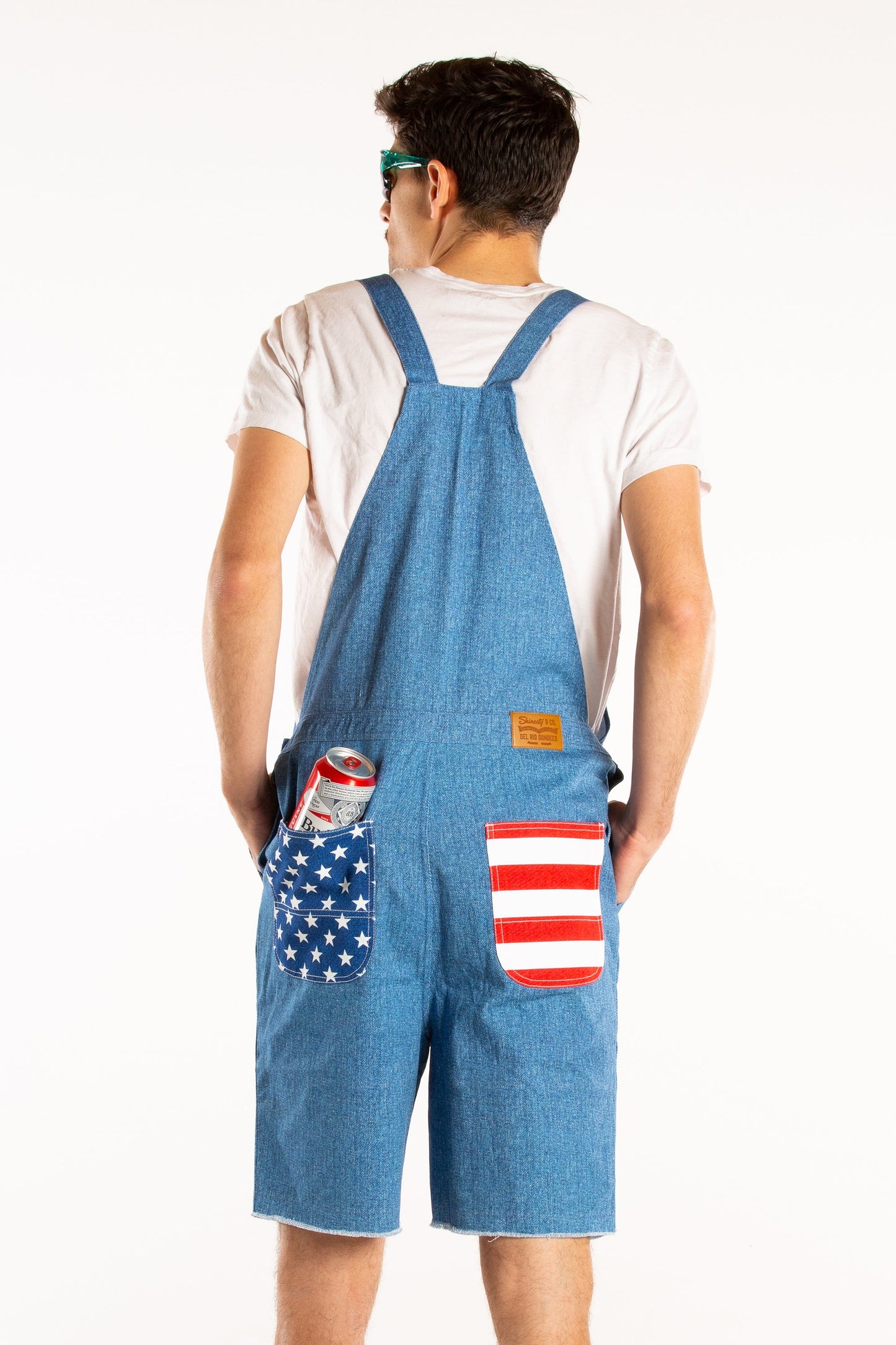 The Chattahoochees | Denim American Flag Short Overalls