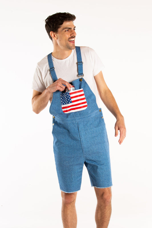 The Chattahoochees | Denim American Flag Short Overalls