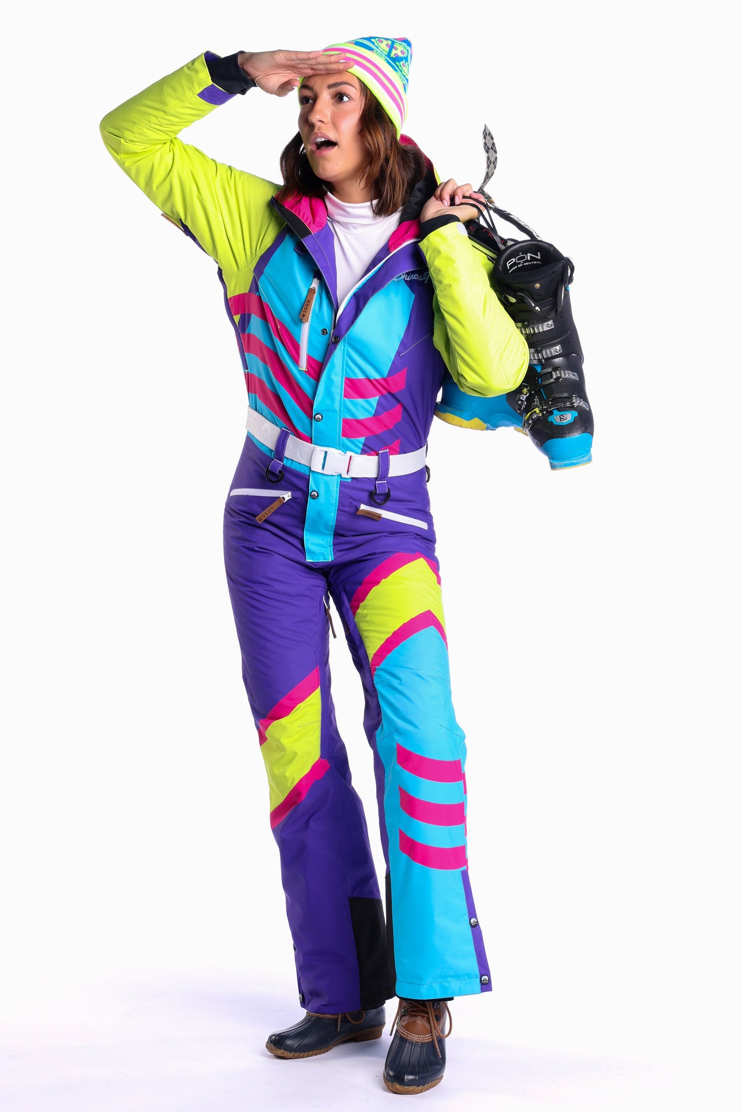 The Chute Your Shot | Neon Purple Retro Women's One Piece Ski Suit