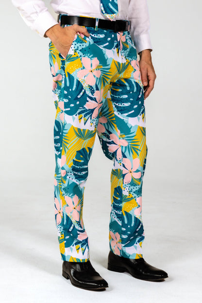 The Floral Fixation | Blue Tropical Suit Pants