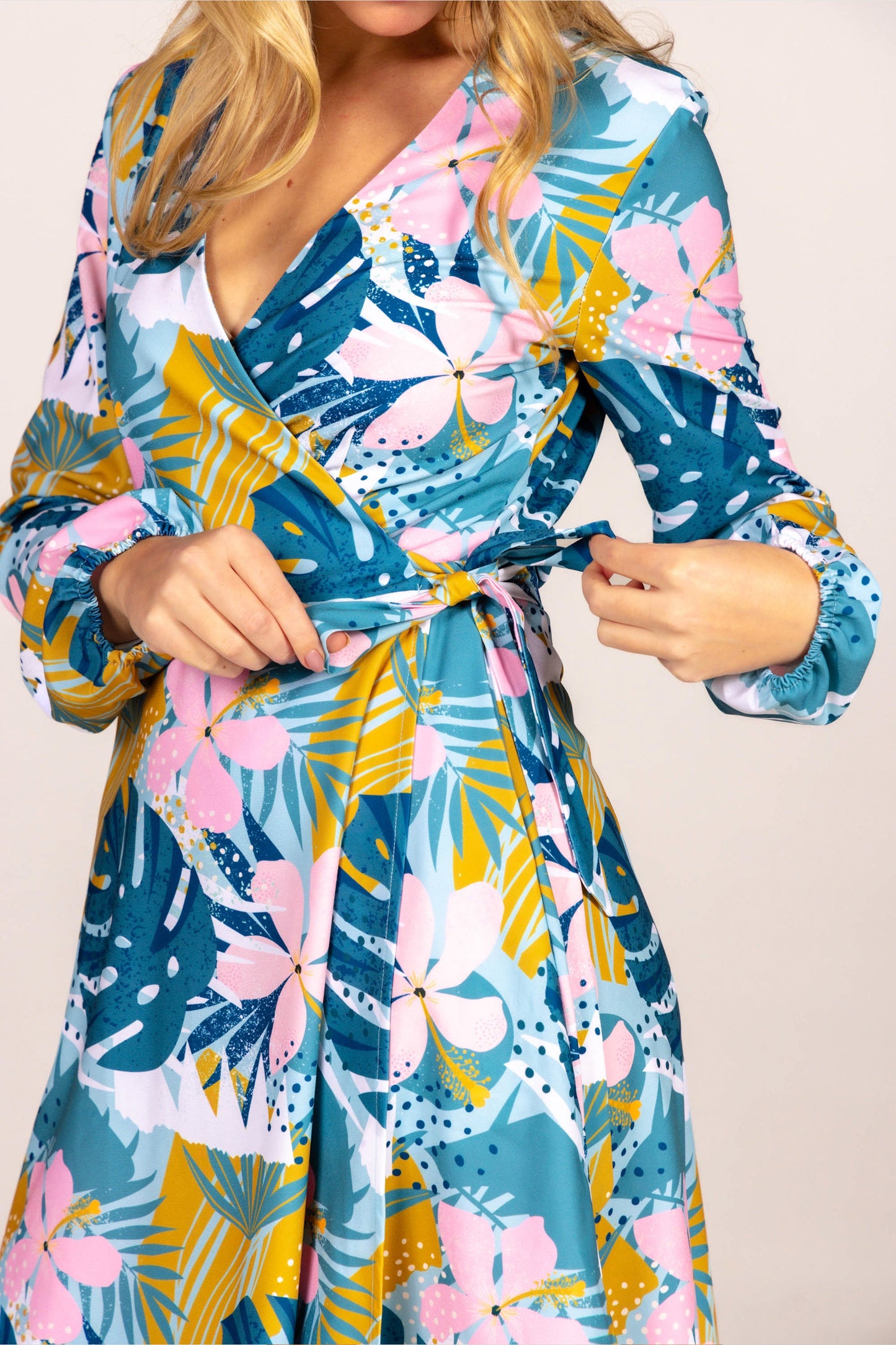 The Floral Fixation | Blue Tropical Wrap Dress