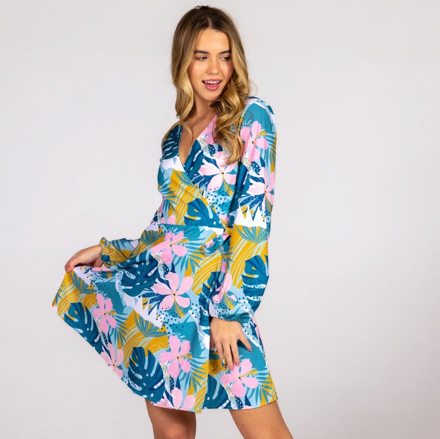 The Floral Fixation | Blue Tropical Wrap Dress