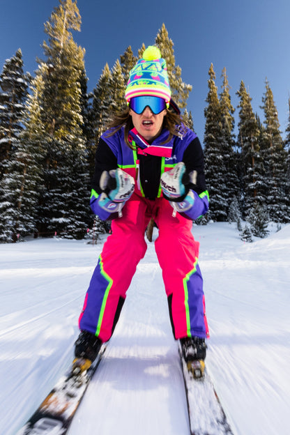 The Gnar Shredder | Men's Coral And Black Retro Ski Suit