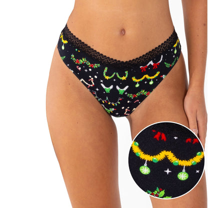 The Goodie Garland | Christmas Tinsel Busts Lace Trim Thong Underwear