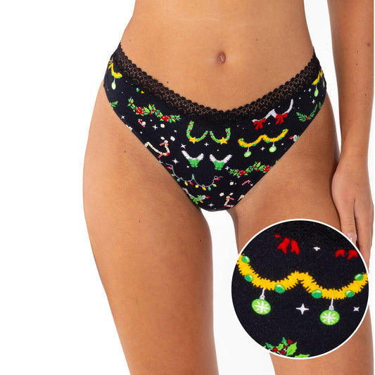 The Goodie Garland | Christmas Tinsel Busts Lace Trim Thong Underwear