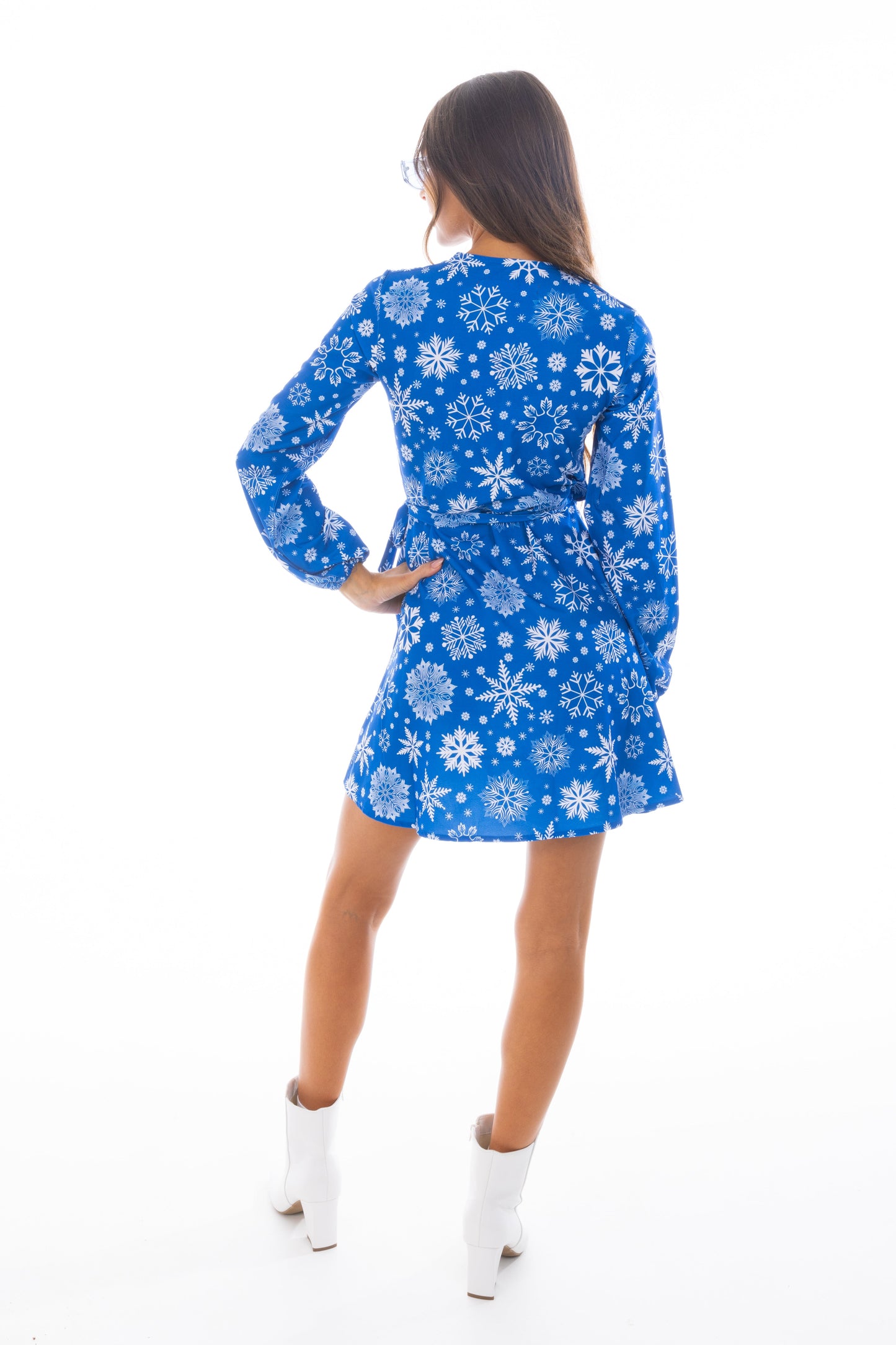 The Ice Never Melts | Blue Snowflake Christmas Wrap Dress