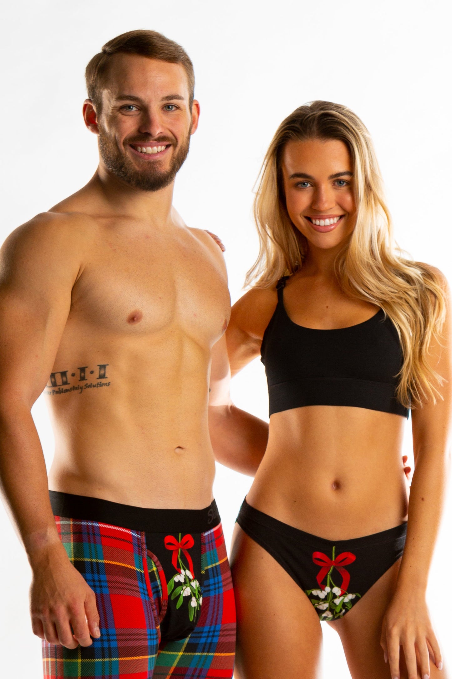 The Kiss Me There | Mistletoe Ball Hammock Boxer® And Bikini Matching Couples Underwear Pack