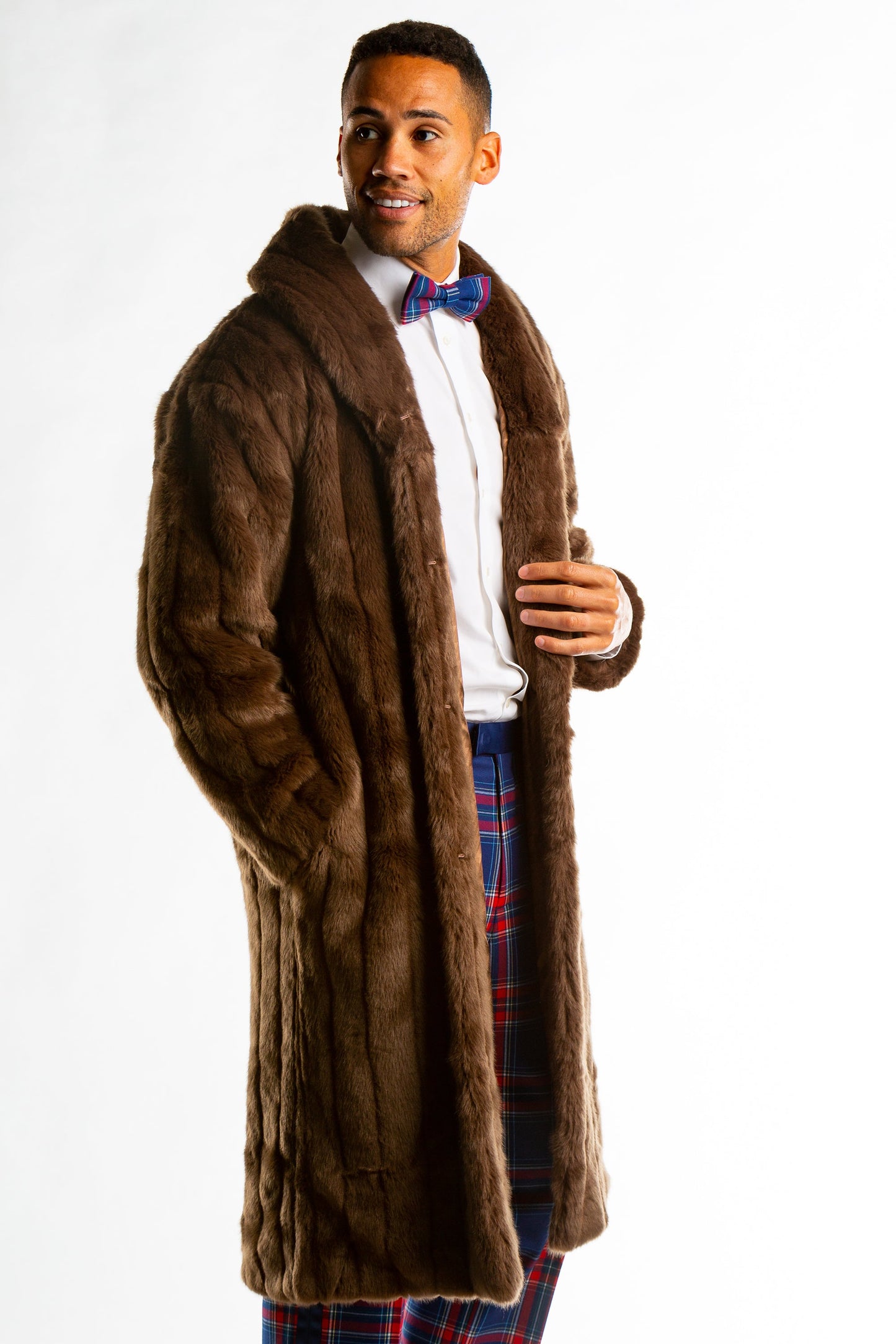 The Manhattan Mogul | Long Brown Black Label Faux Fur Coat