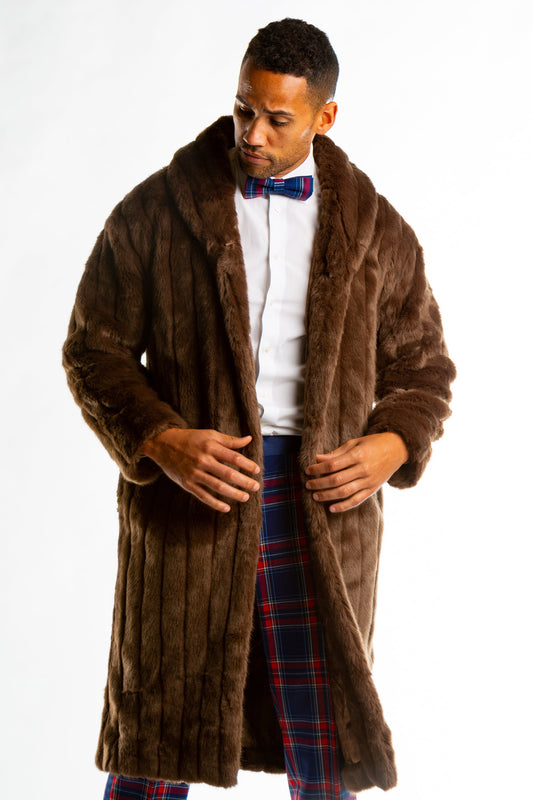 The Manhattan Mogul | Long Brown Black Label Faux Fur Coat