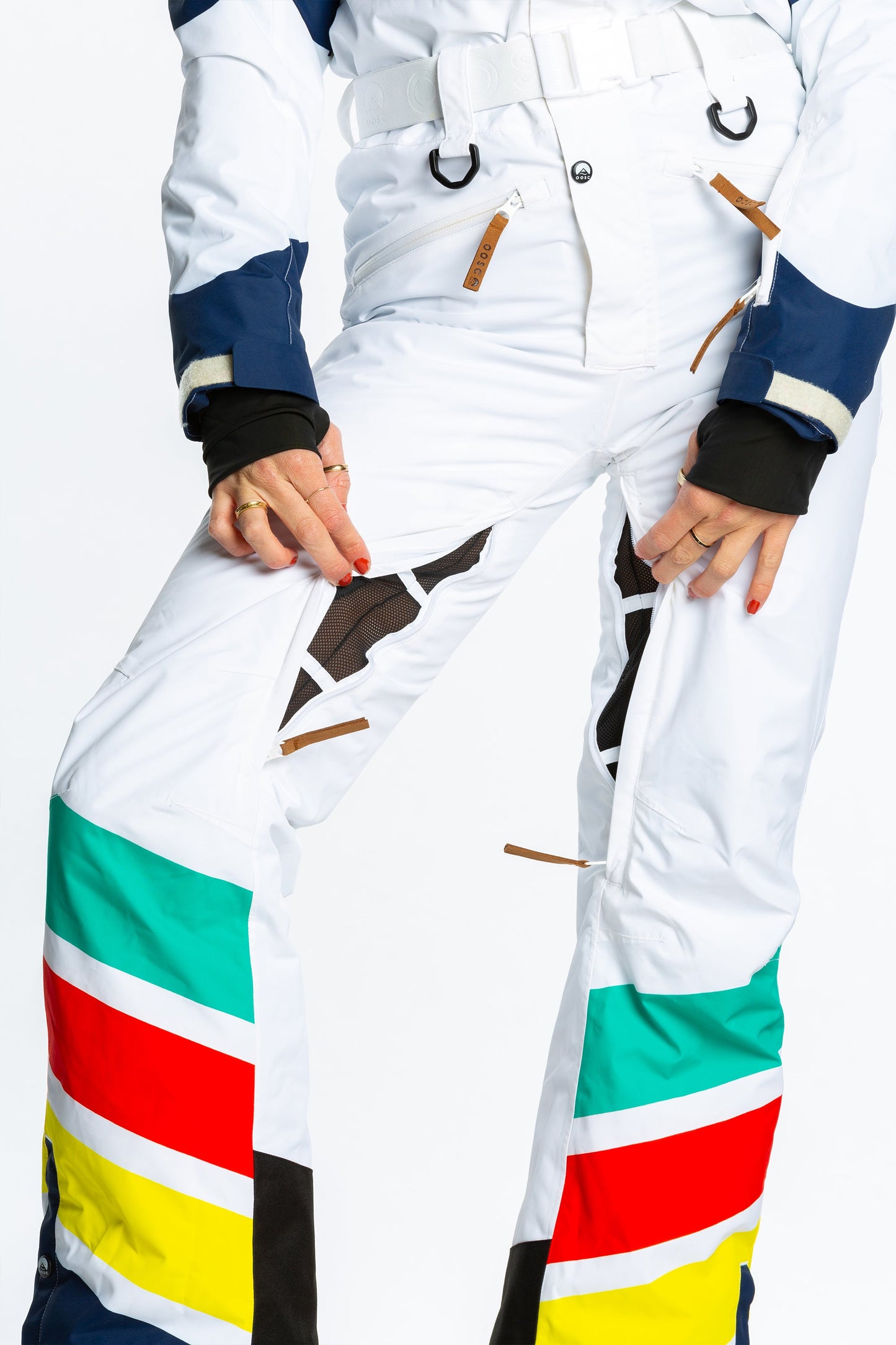 The Mogul Maniac | White Retro Striped Women's One Piece Ski Suit