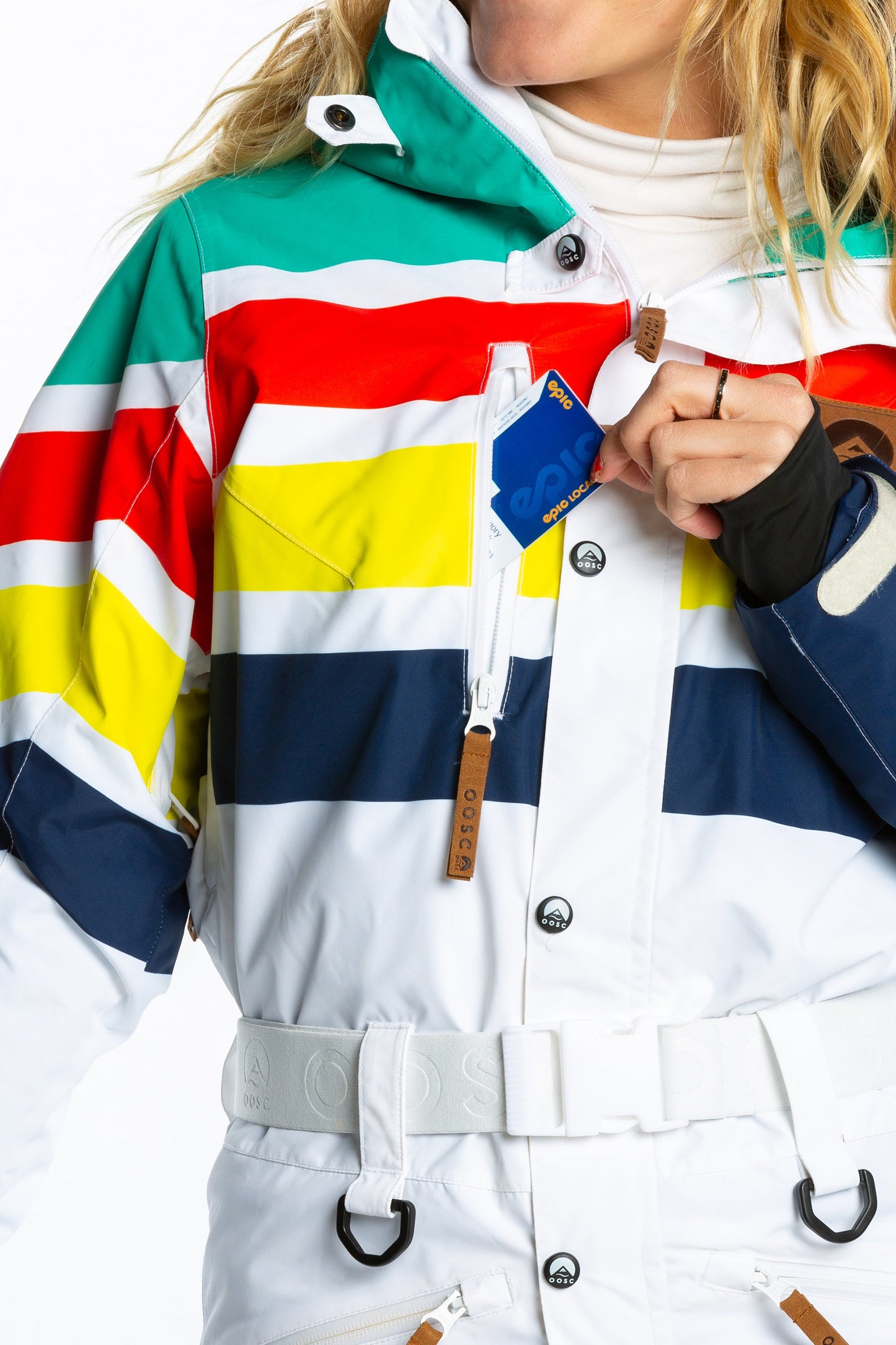 The Mogul Maniac | White Retro Striped Women's One Piece Ski Suit