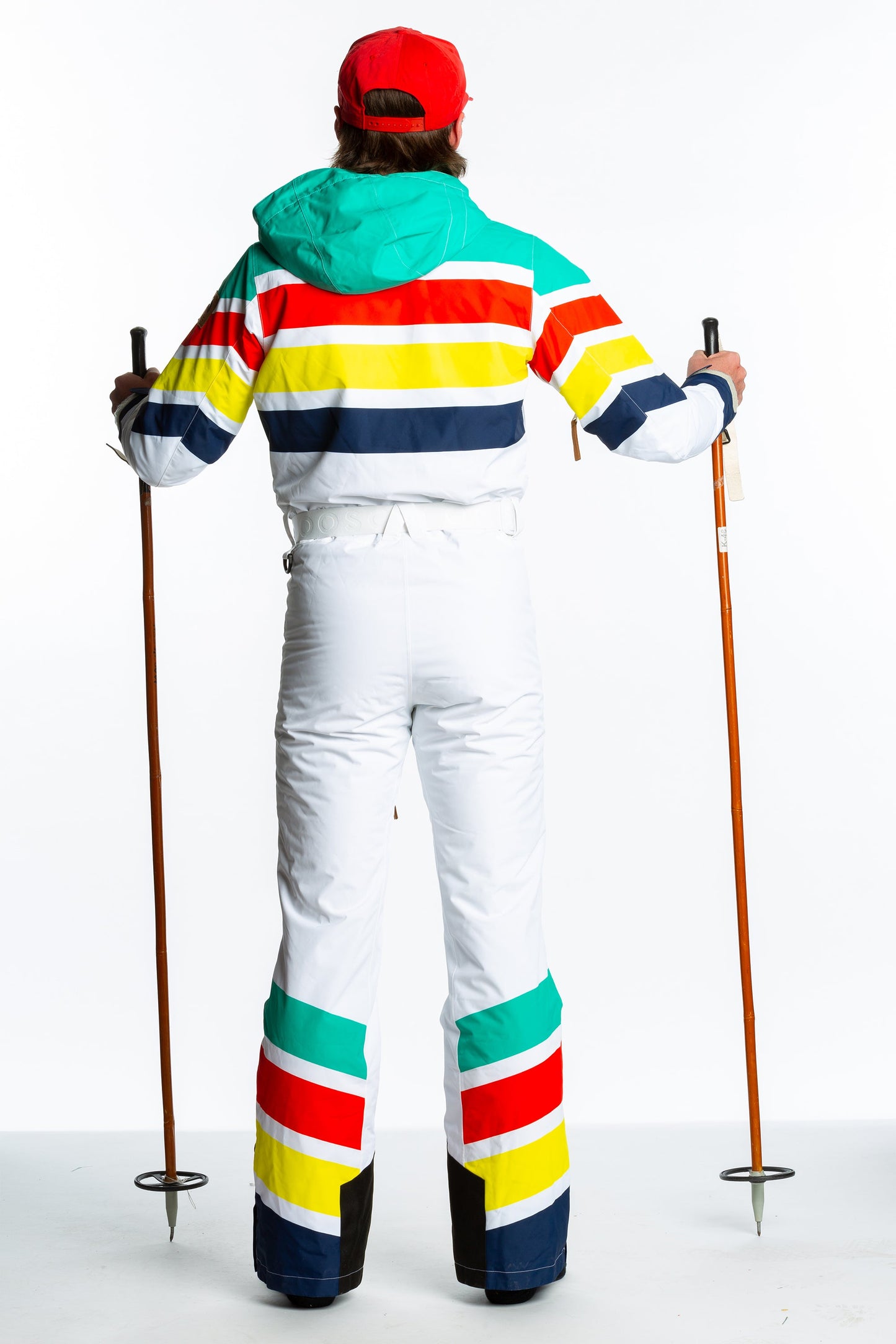 The Mogul Maniac | Mens White Retro Striped Ski Suit