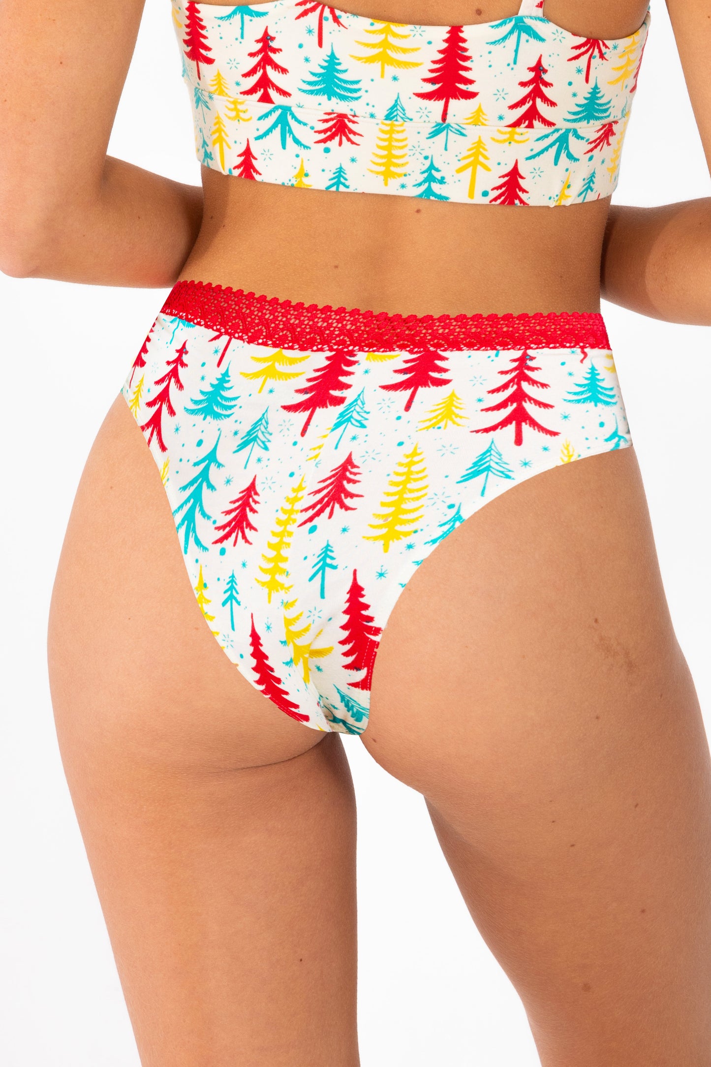 The Pine Tree Playgirl | Retro Christmas Trees Lace Trim Cheeky Panty