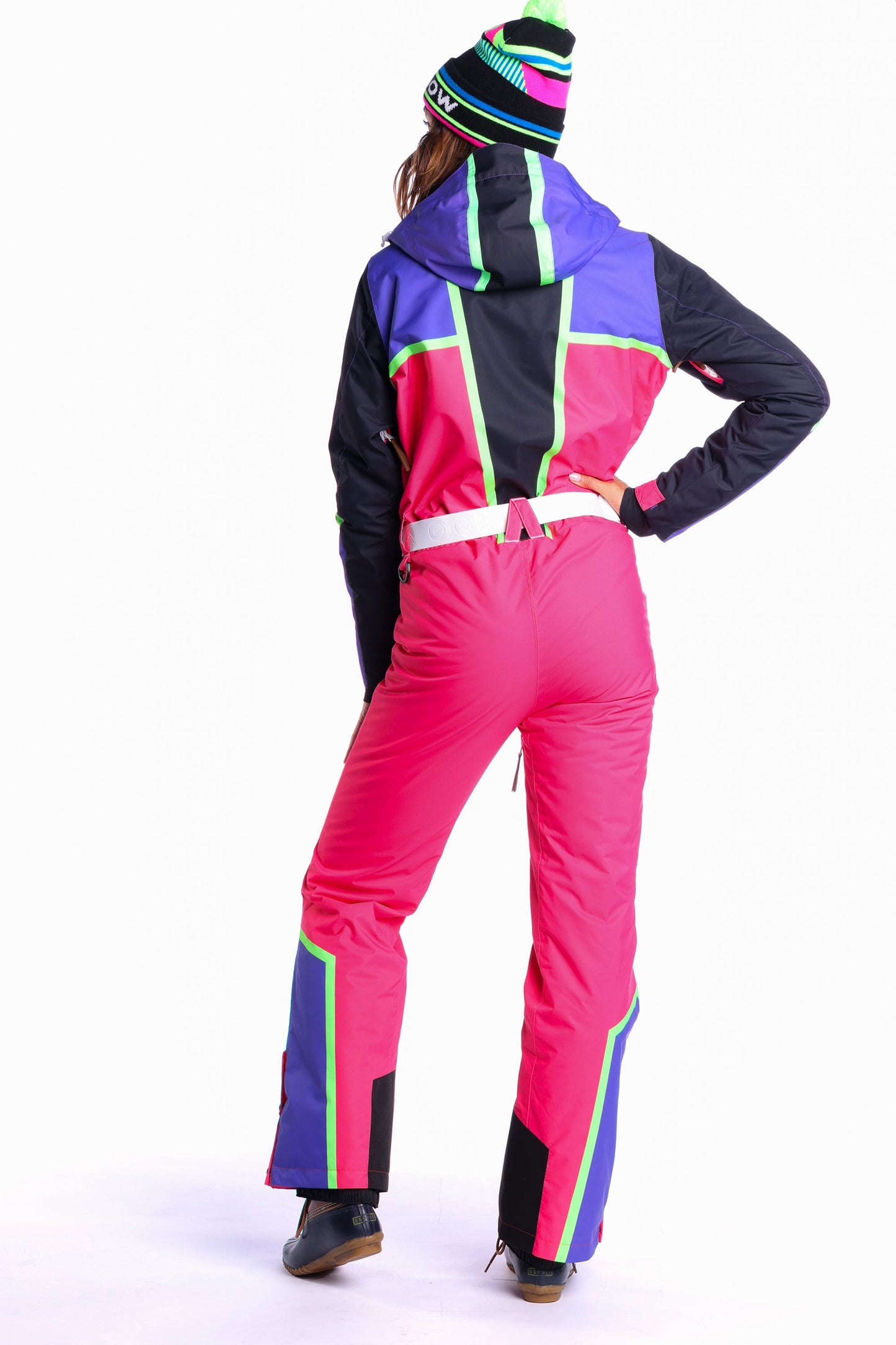 The Gnar Shredder | Coral And Black RetroWomen's One Piece Ski Suit