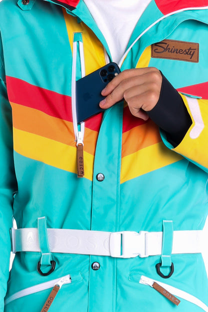 The Side Country Sender | Men's Turquoise Striped Retro Ski Suit