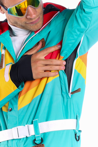 The Side Country Sender | Men's Turquoise Striped Retro Ski Suit